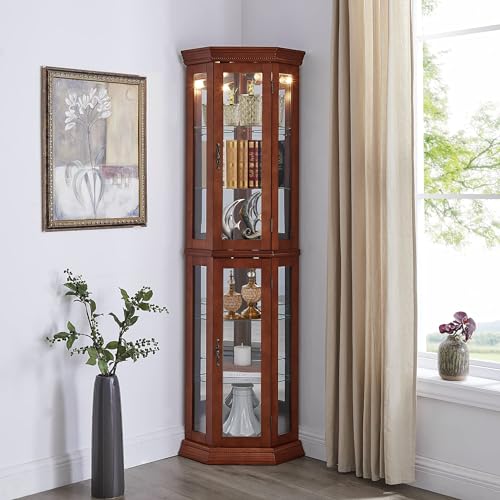 Corner Curio Cabinet with Lights Glass Display 6-Tier a7