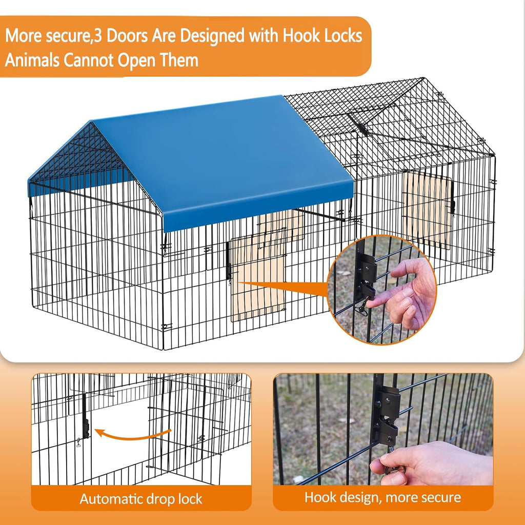 Metal Chicken Coop with Cover for Outdoor Yard Playpen k7