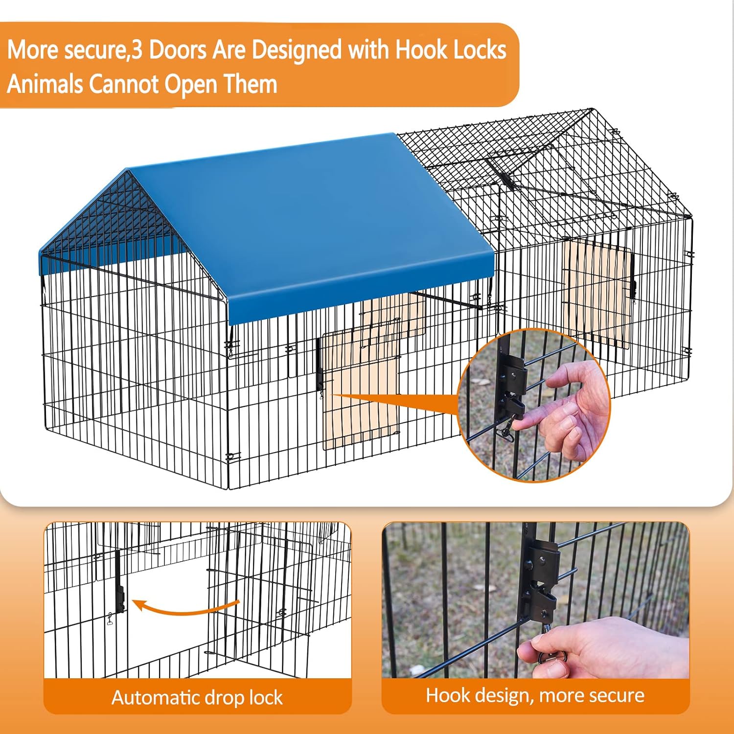 Metal Chicken Coop with Cover for Outdoor Yard Playpen k7