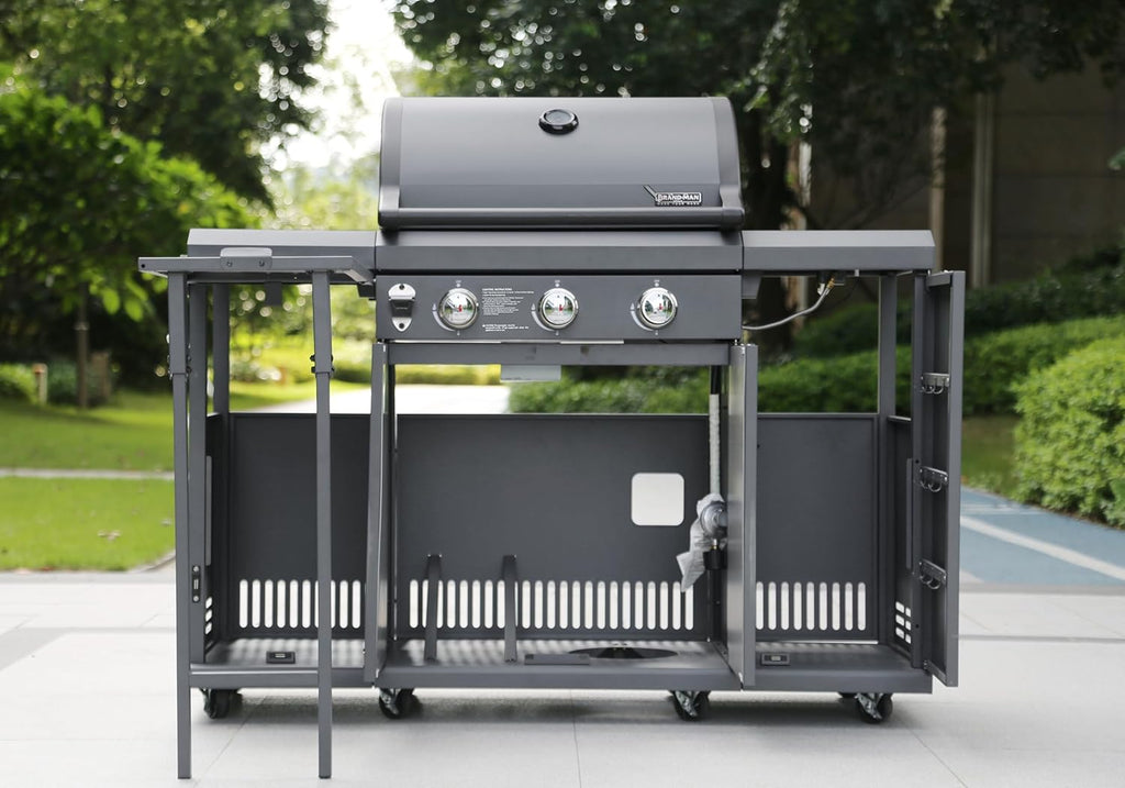 Stainless Steel 3-Burner Propane BBQ Grill with Prep Table a7