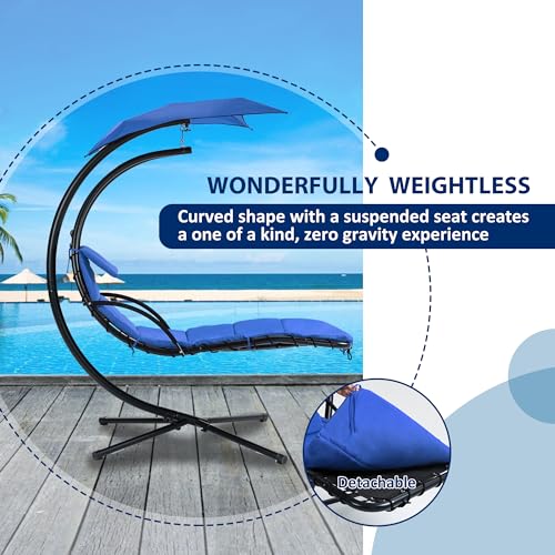 Hanging Chaise Lounger with Canopy and Cushion Outdoor Hammock Swing Chair a7