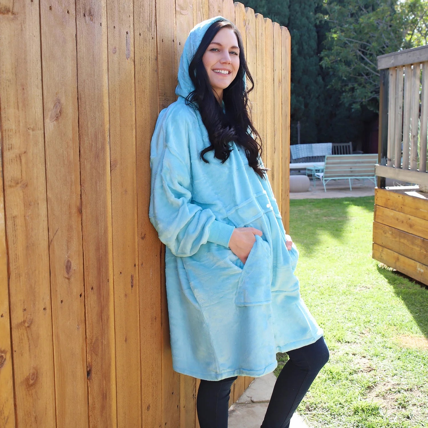Hooded Blanket Sweatshirt Soft Fleece Pullover Blue k7