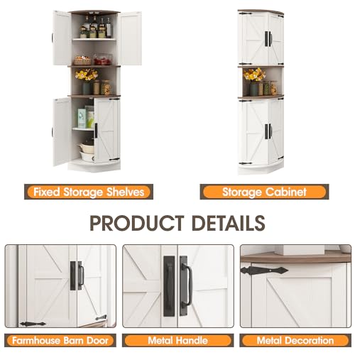 Farmhouse Corner Cabinet with 4 Doors and 5 Shelves, Barn Door Design, Grey k7