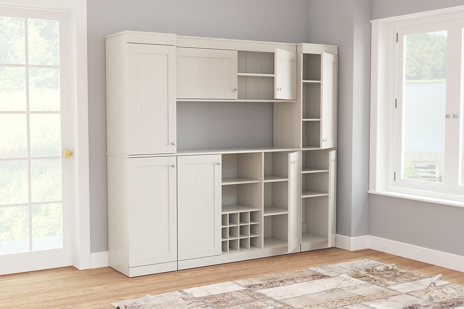 Shaker Style 4-Piece Buffet Storage System with 2 Tall Slim Cabinets, Washed Oak k7