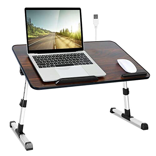 Portable Laptop Table Foldable Stand Sofa Bed Desk with USB Fan a7