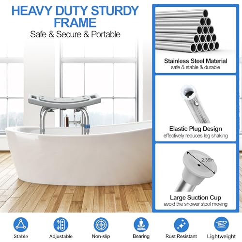 Heavy Duty Stainless Steel Shower Chair with Anti-Slip Seat and Grab Bar k7m