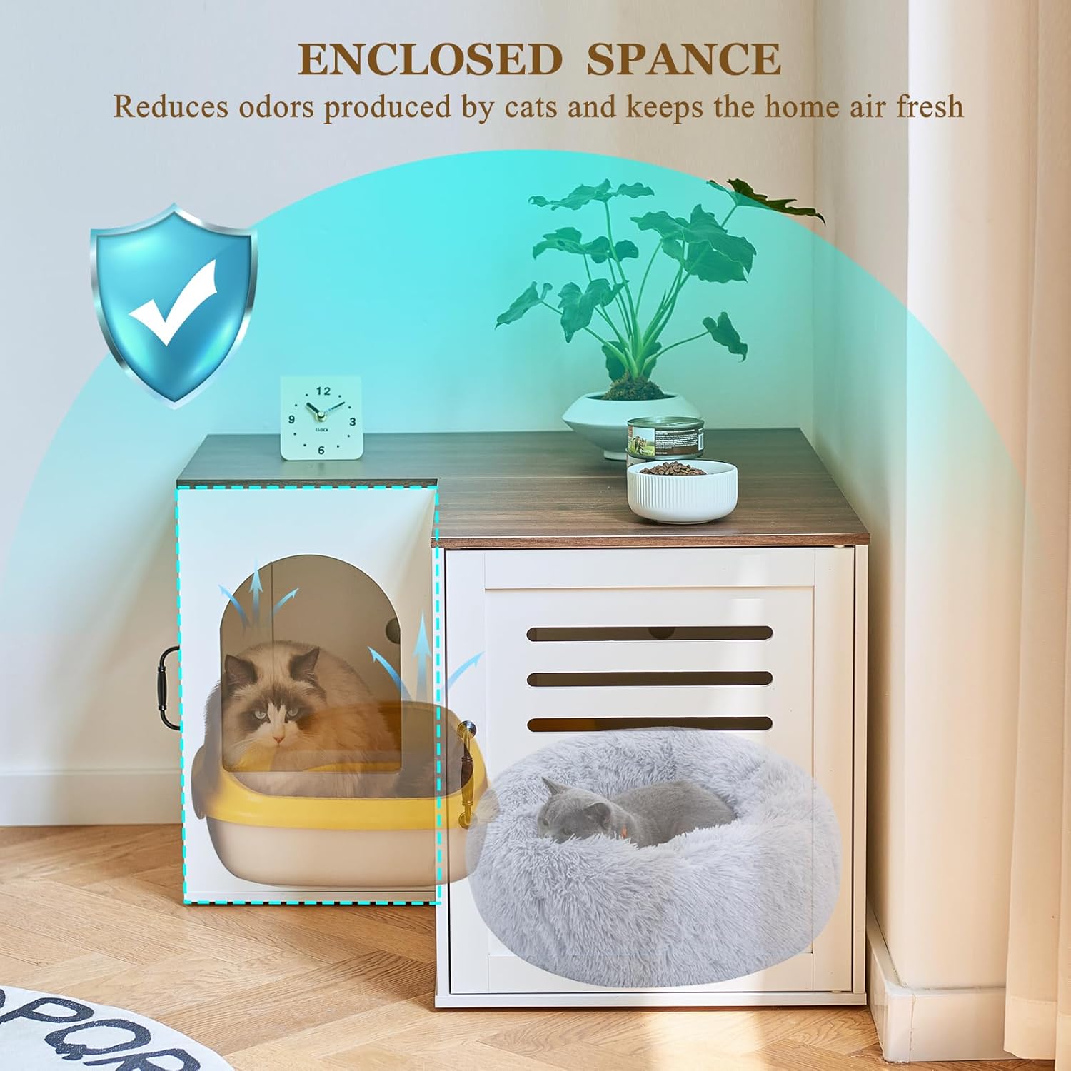 Corner Litter Box Enclosure for Two Cats, Hidden Cabinet Furniture a7