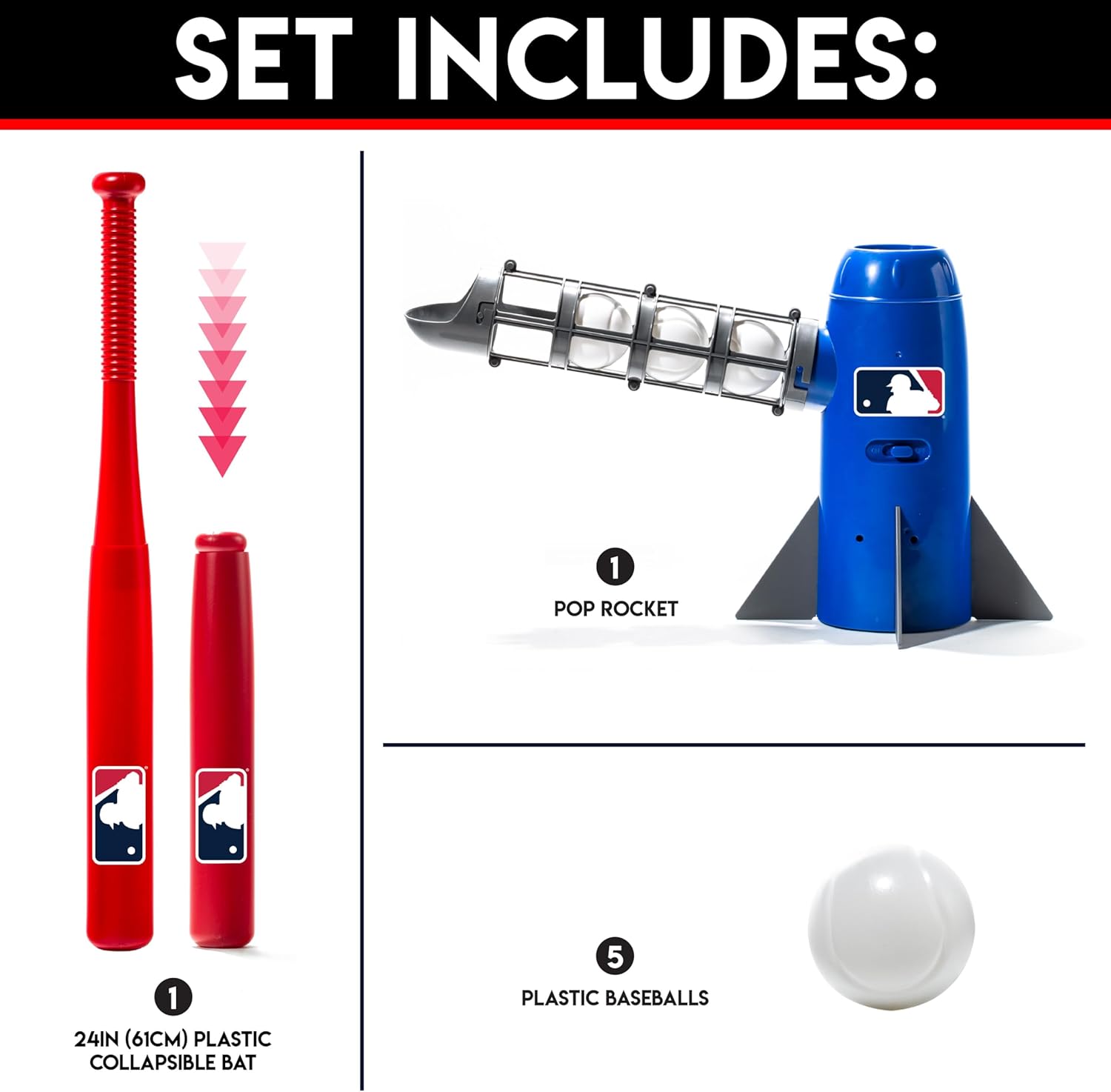 MLB Kids Pitching Machine Baseball Trainer with 5 Balls and Bat m7k