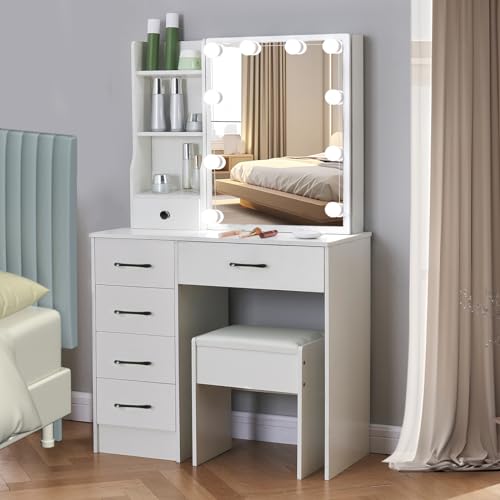 Vanity Desk with Makeup Mirror and 6 Drawers k7p