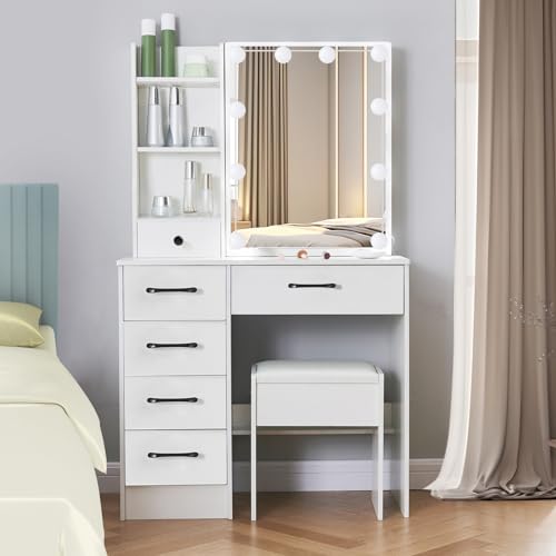 Vanity Desk with Makeup Mirror and 6 Drawers k7p
