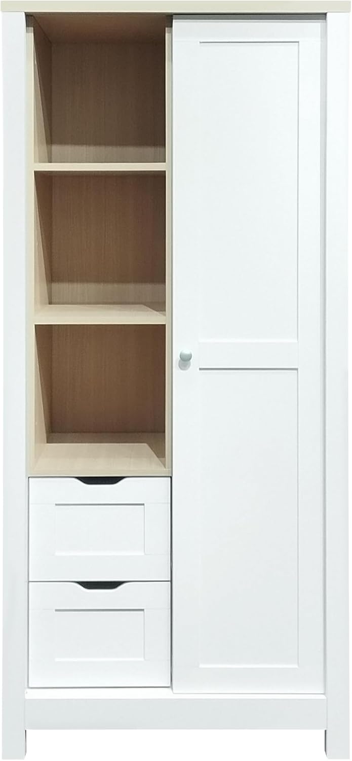 Wardrobe Closet Organizer with 2 Drawers and Hanging Rods White k7m