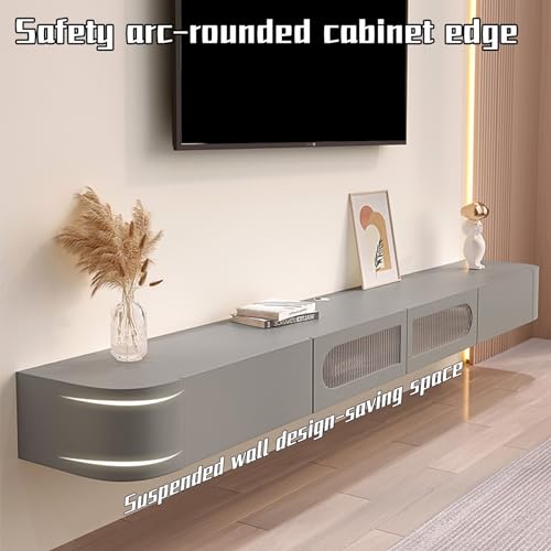 Floating TV Stand with 2 Cabinets for Living Room Grey 7k
