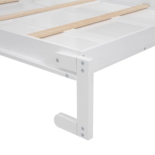 Murphy Bed Wall Bed with Shelves and LED Lights, Foldable Wood Cabinet White q7