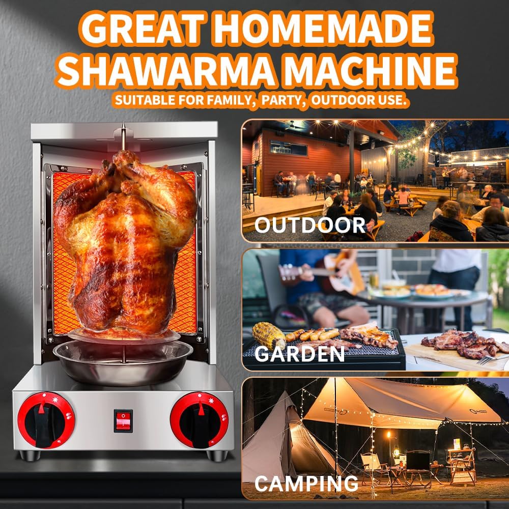 Shawarma Machine Gas Vertical Grill with 2 Burner and Meat Pan k7p
