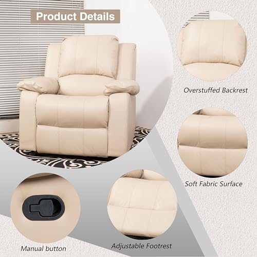 Leather Swivel Recliner Chair with Adjustable Footrest Beige k7