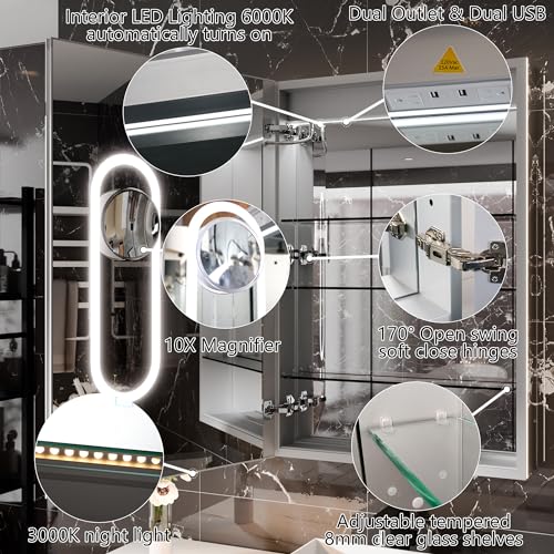 Lighted Medicine Cabinet with Mirror 24x36 LED Bathroom k7m