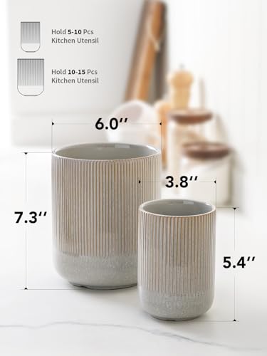 Ceramic Utensil Holder for Countertop, Set of 2, Marble Gray q7