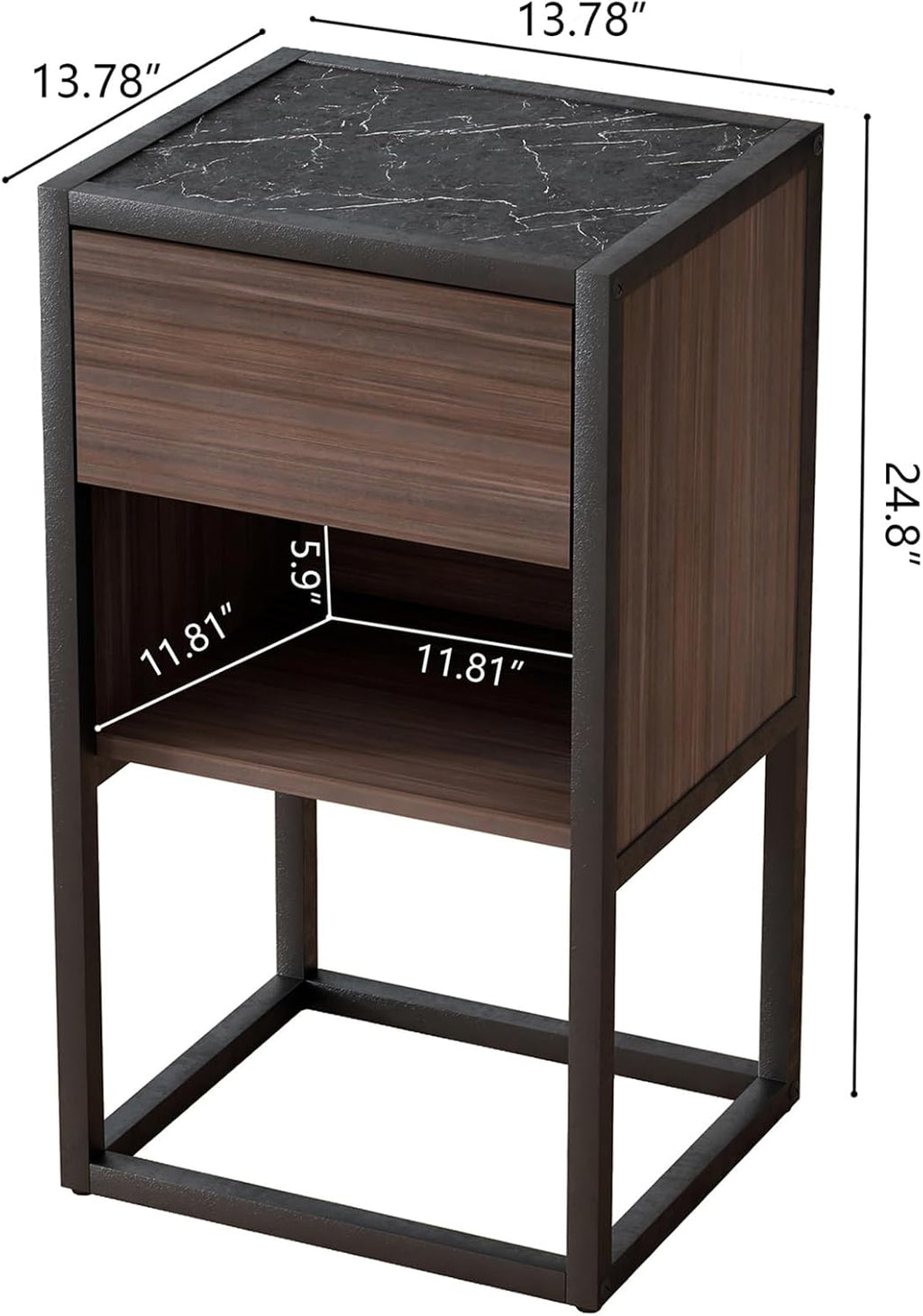 Farmhouse Side Table with Storage Drawer, Solid Wood Base k7m
