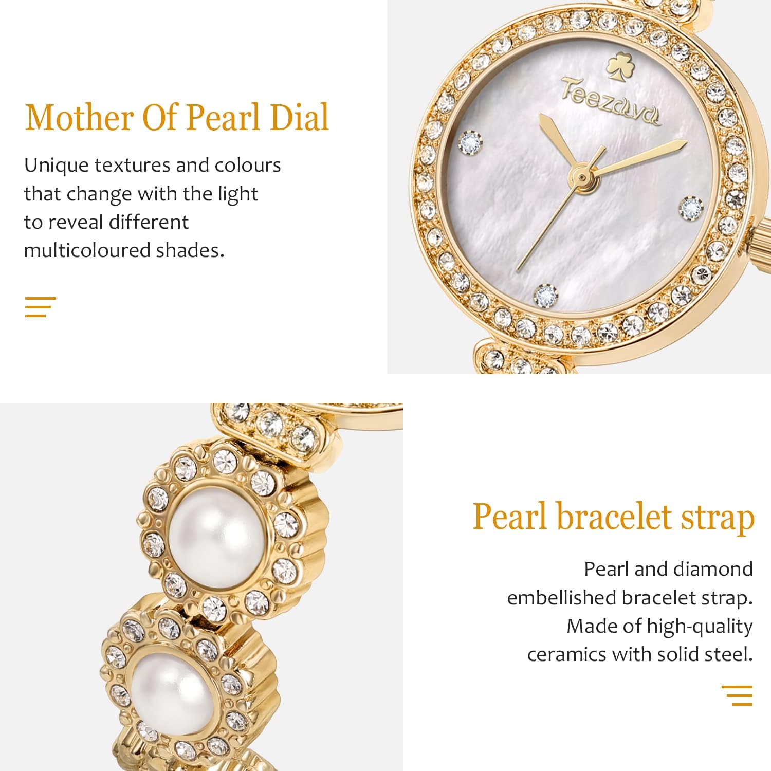 Ladies Pearl Dial Quartz Watch Waterproof Stainless Steel a7