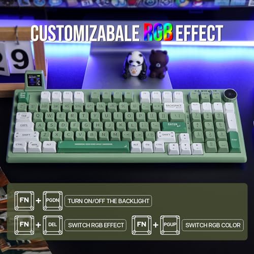 EPOMAKER RT100 97 Keys Gasket BT5.0/2.4G/USB-C Mechanical Keyboard with Customizable Display Screen, Knob, Hot Swappable Socket, 5000mAh Battery for Win/Mac(RT100 Green, Wisteria Linear Switch)