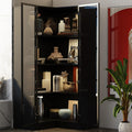 AIEGLE Corner Storage Cabinet with Glass Door and Light, L Shaped Display Cabinet with 2 Doors and 4 Shelves, Modern Bookcase Curio Cabinet for Living Room, Home Office, Black, 31.5"L x 31.5"W x 63"H