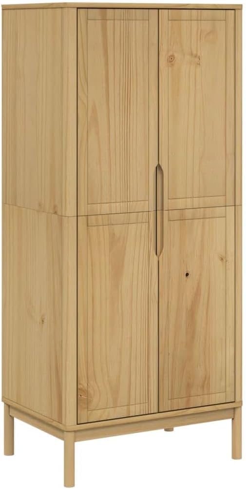 vidaXL Wardrobe Floro - Solid Pine Wood Wax Brown, 30.3"x20.9"x67.3" - Ample Storage with Wooden Legs, Bedroom Closet