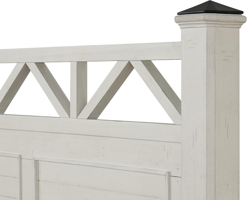Queen Bed with Dresser Mirror Nightstand Antique White k7p