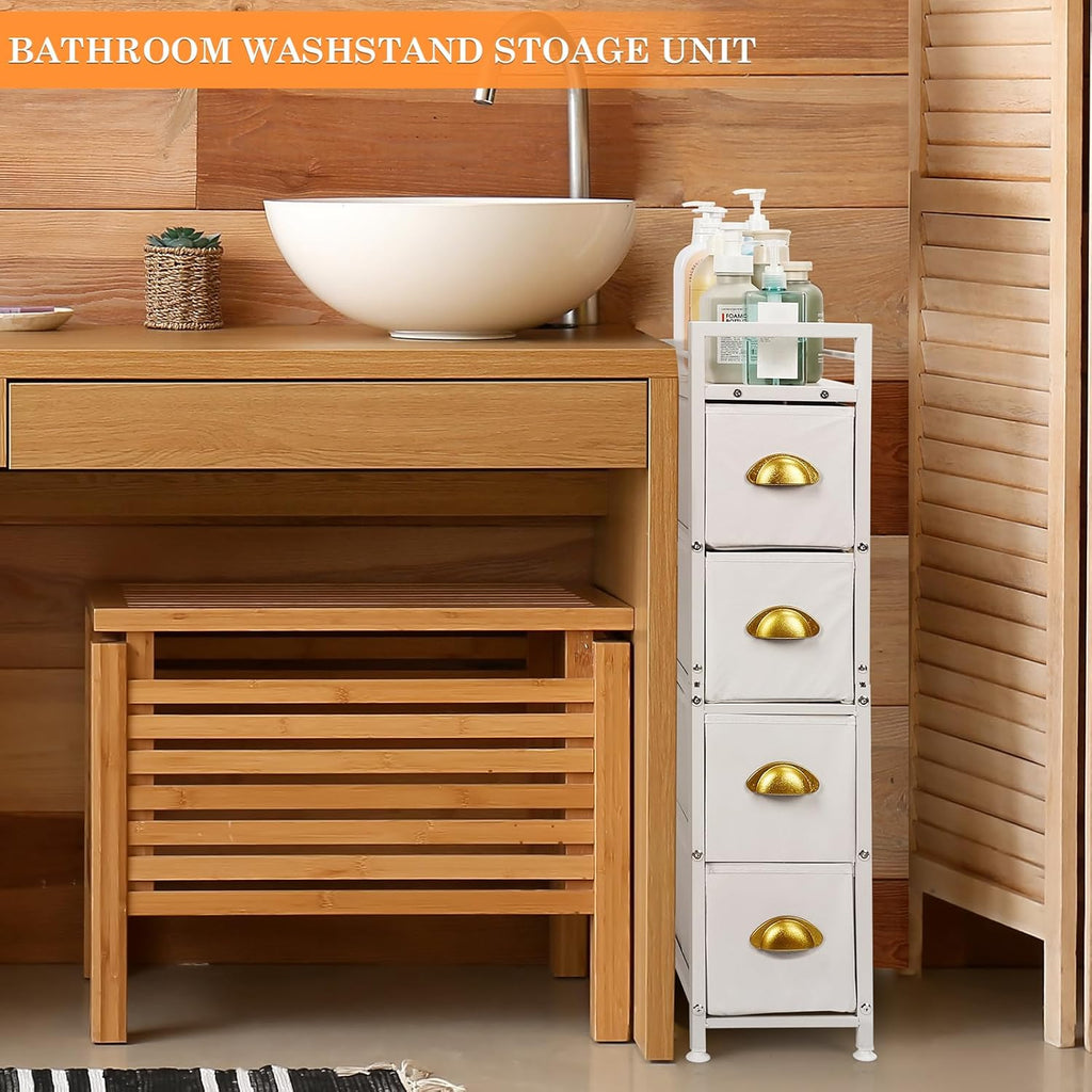 Narrow Dresser 4 Drawers Fabric Storage Cabinet White k7m
