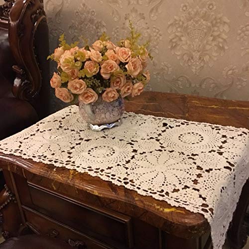 Cotton Crochet Lace Table Runner Ecru White 11x23 Inch a7