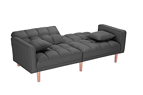 Convertible Futon Sofa Bed with Two Pillows, Light Grey q7m