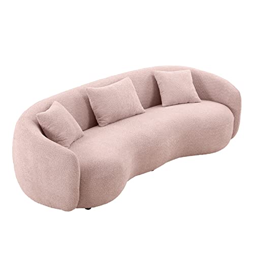 Mid Century Curved Sofa 3-Seat Boucle Fabric Brown k7