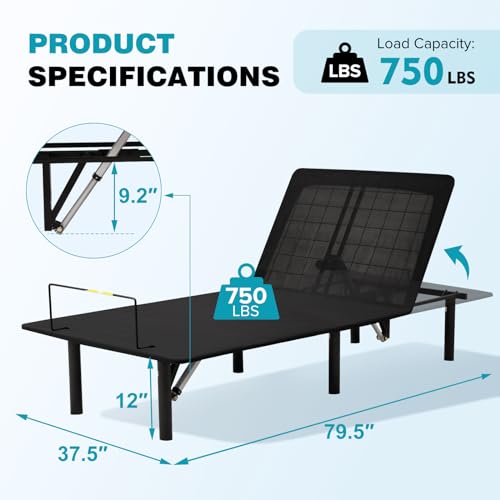 Adjustable Bed Frame with Wireless Remote Control, Twin XL k7