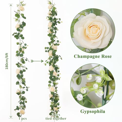 Artificial Eucalyptus Rose Garland for Wedding Table Decor k7p