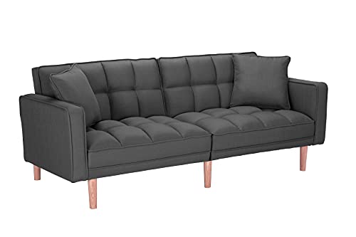 Convertible Futon Sofa Bed with Two Pillows, Light Grey q7m