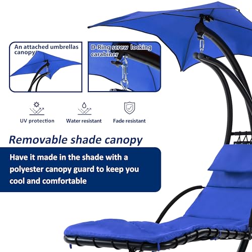 Hanging Chaise Lounger with Canopy and Cushion Outdoor Hammock Swing Chair a7