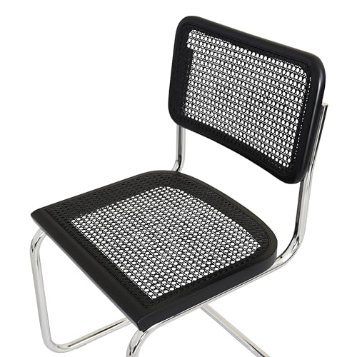 Cane Cantilever Side Chair Chrome Steel Frame Walnut A7