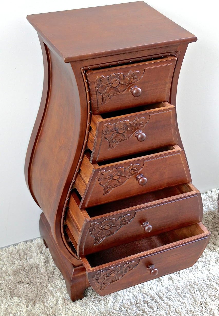 Carved Wood 5-Drawer Bombay Chest a7