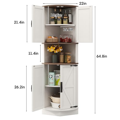 Farmhouse Corner Cabinet with 4 Doors and 5 Shelves, Barn Door Design, Grey k7