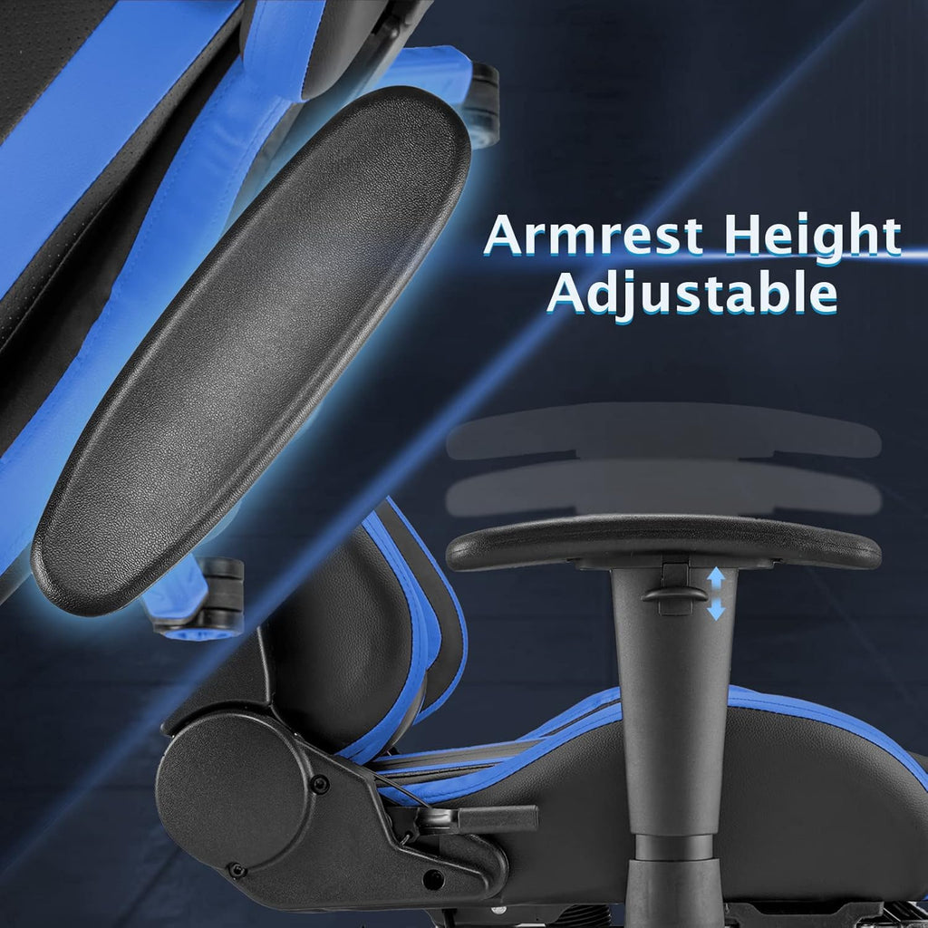 Ergonomic Gaming Chair with Footrest and Adjustable Headrest Lumbar Pillow Reddish Blue k7m