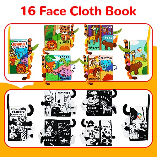 Tummy Time Mirror with Soft Crinkle Cloth Book and Teether Toys for Newborns a7