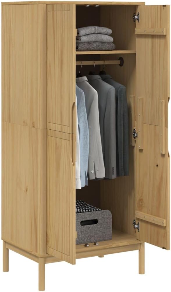 Wardrobe Solid Pine Wood Wax Brown 30.3x20.9x67.3 inches k7m