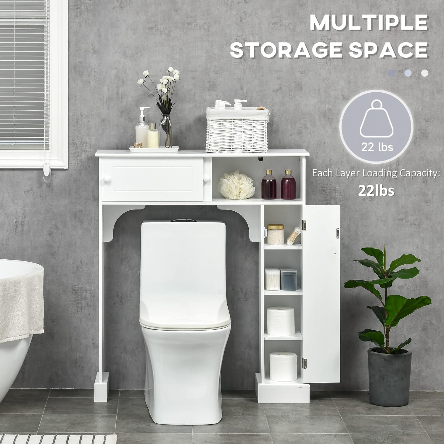 Bathroom Over Toilet Storage Cabinet with Adjustable Shelves White k7p