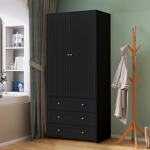 Wooden Wardrobe Closet with 3 Drawers and 2 Doors k7m