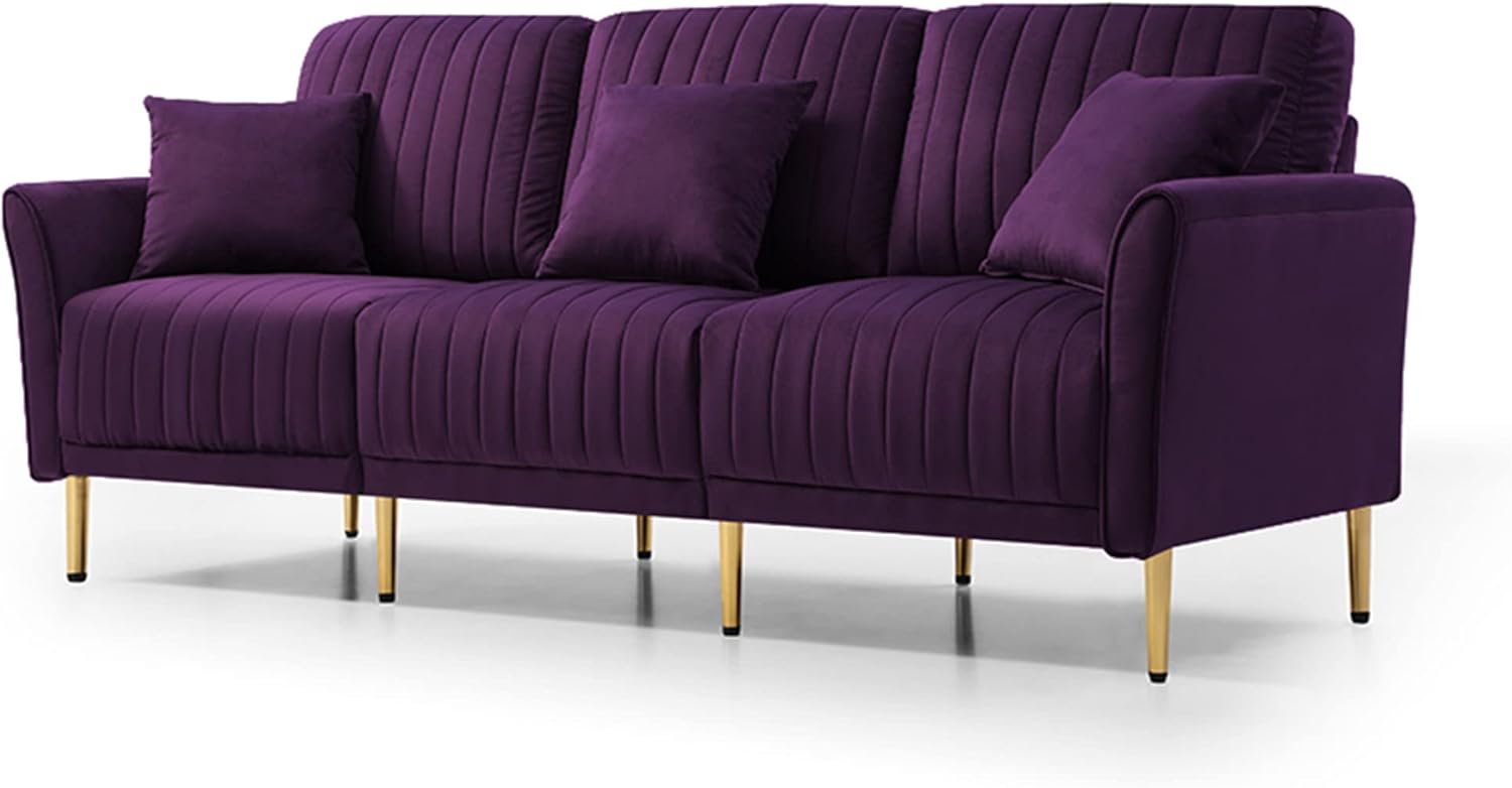 Modern Velvet Sectional Sofa Set with Metal Legs Purple k7m