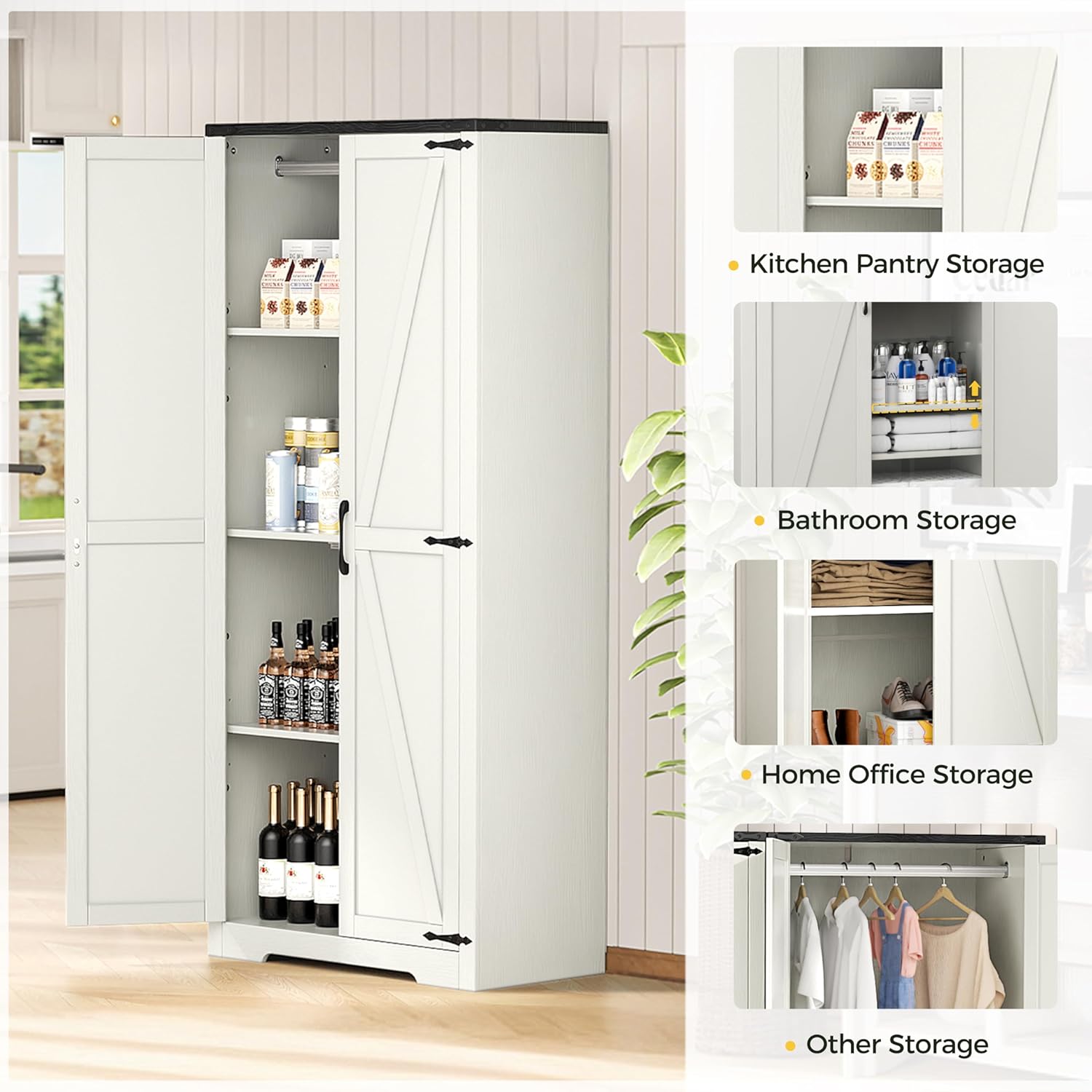 Wardrobe Cabinet with Doors and Hanging Rod, White, 72 Inch a7
