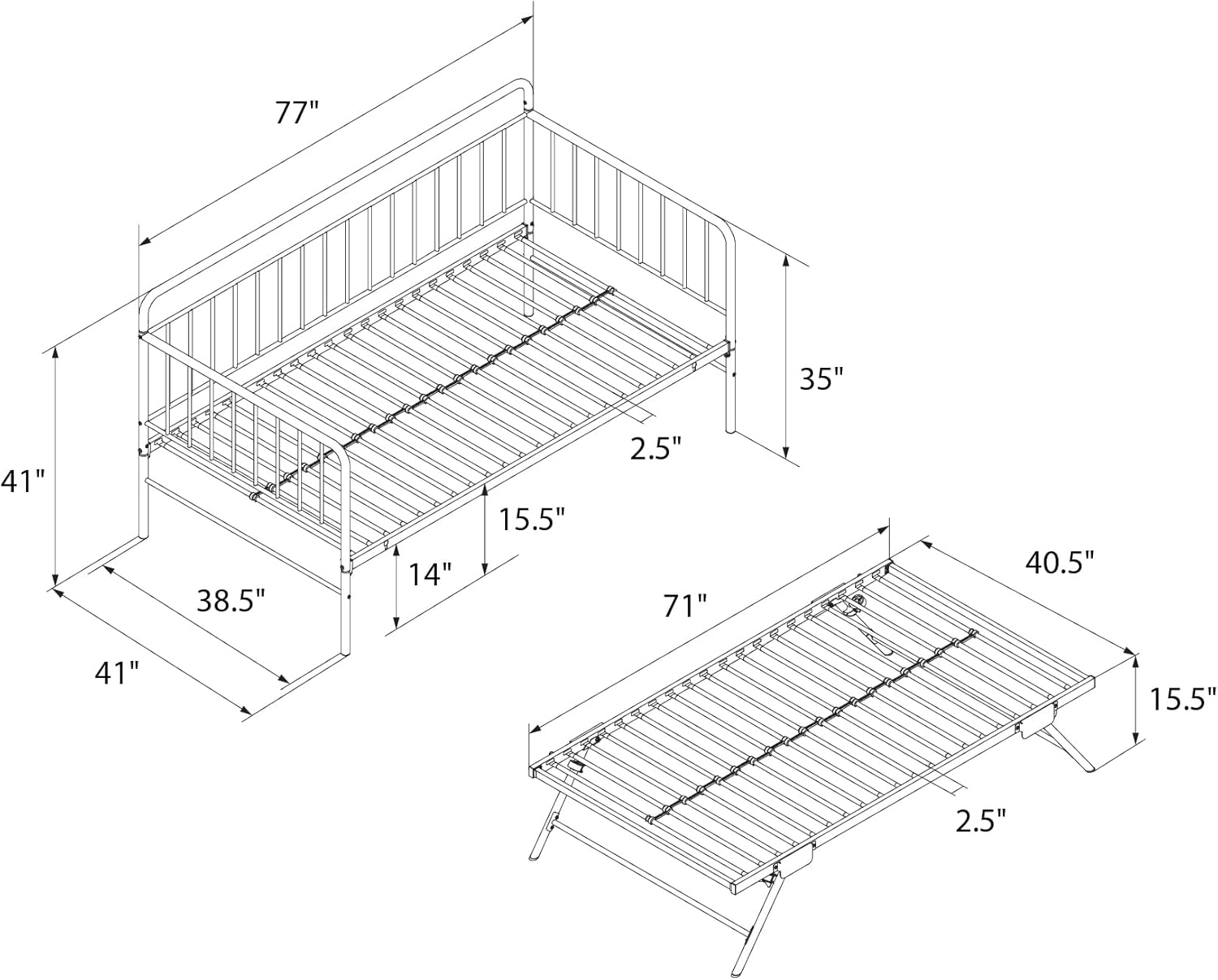 Metal Daybed with Pop Up Trundle Twin Black k7