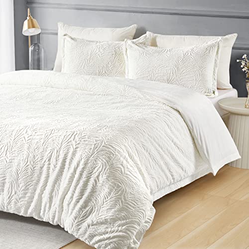 White Fluffy Duvet Cover Queen Set Ultra Soft Shaggy Comforter Bedding Faux Fur Plush 3 Pieces a7