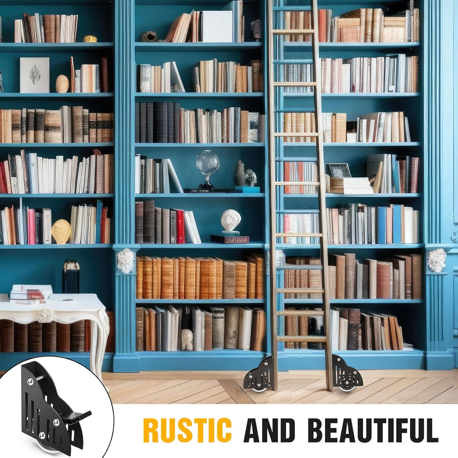 Sliding Library Ladder Floor Roller with Brake, Black k7m