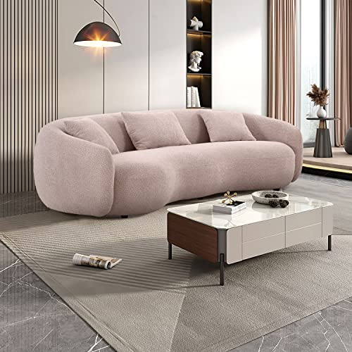 96.4" Mid Century Modern Curved Sofa for Living Room, 3-Seat Upholstery Boucle Fabric Couch for Bedroom, Office, Apartment, Brown