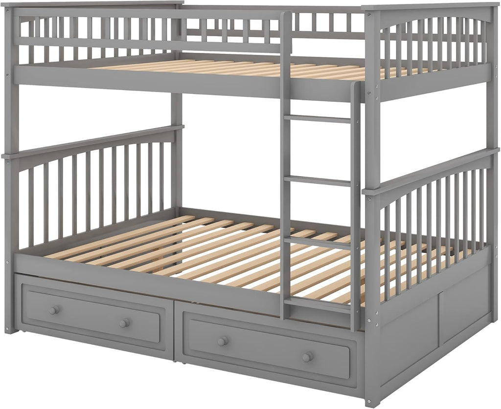 Full Over Full Bunk Bed with Drawers Gray a7